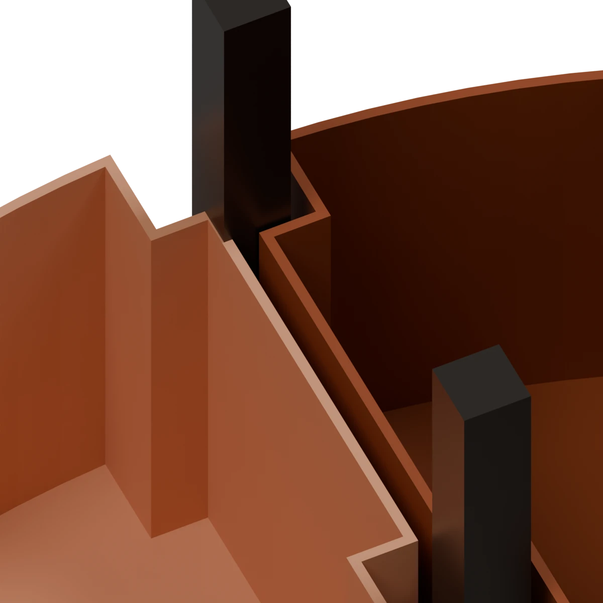 A basket's channeled wall overlapping a square column.